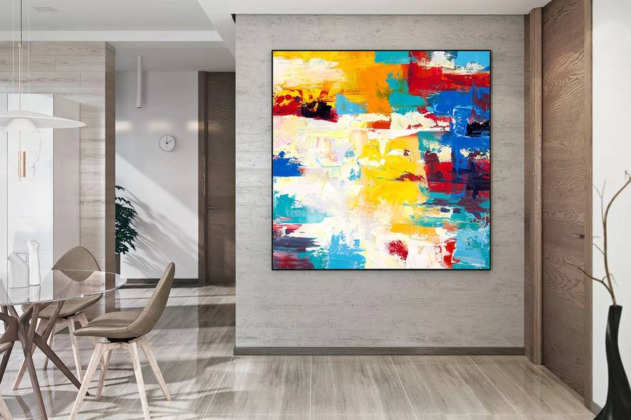 White Contemporary Yellow Abstract Canvas Artwork 6C0RJ wall art